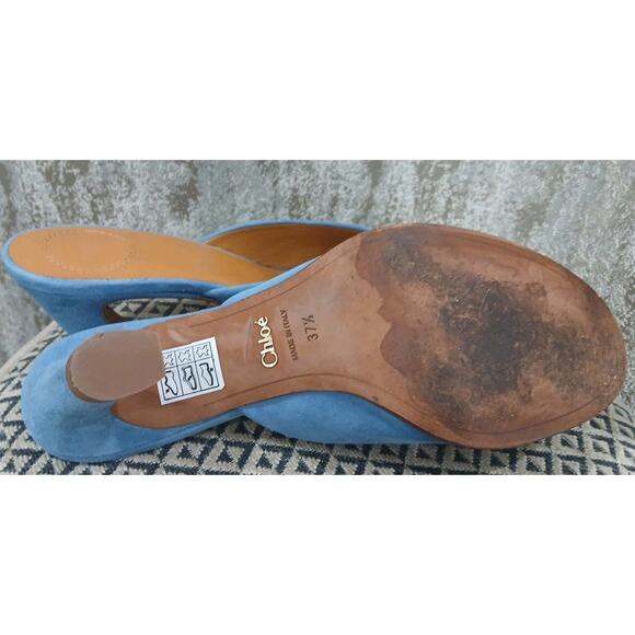Chloe Oli‎ Blue Suede Mule Sandal Women's Size 37  1/2 US 7 - Picture 8 of 9